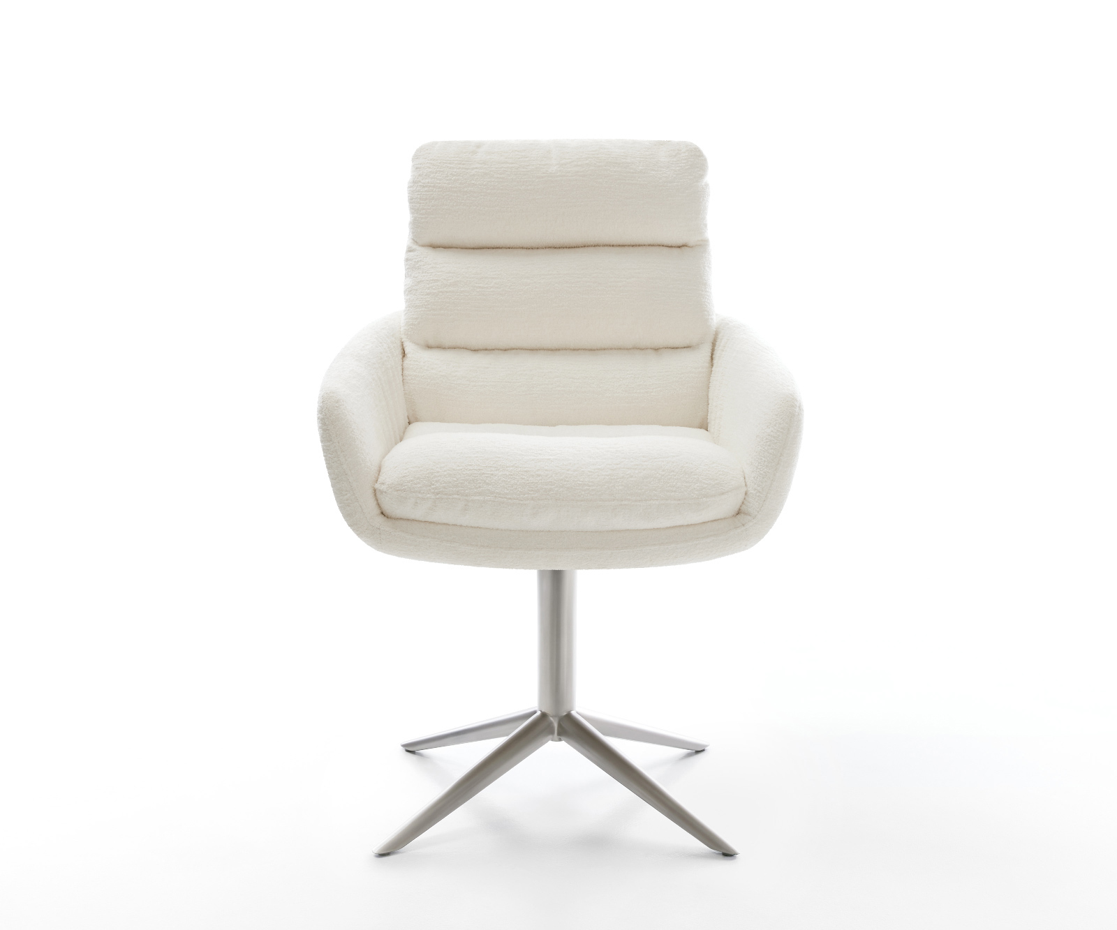 Jídelní židle Abelia-Flex s područkami bouclé měkký béžová křížová podnož nerezová ocel 360° otočný houpací funkce - Obrázek 2