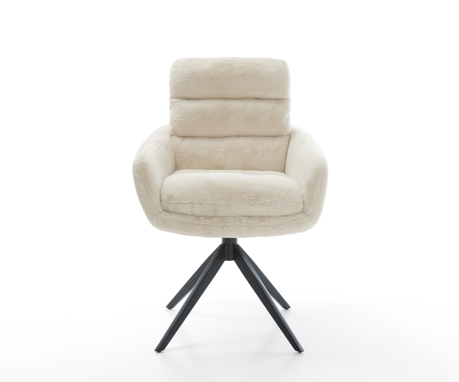 Jídelní židle Abelia-Flex s područkami plyšový manšestr krémová bílá křížová podnož široká černá otočný 360° houpací funkce - Obrázek 2