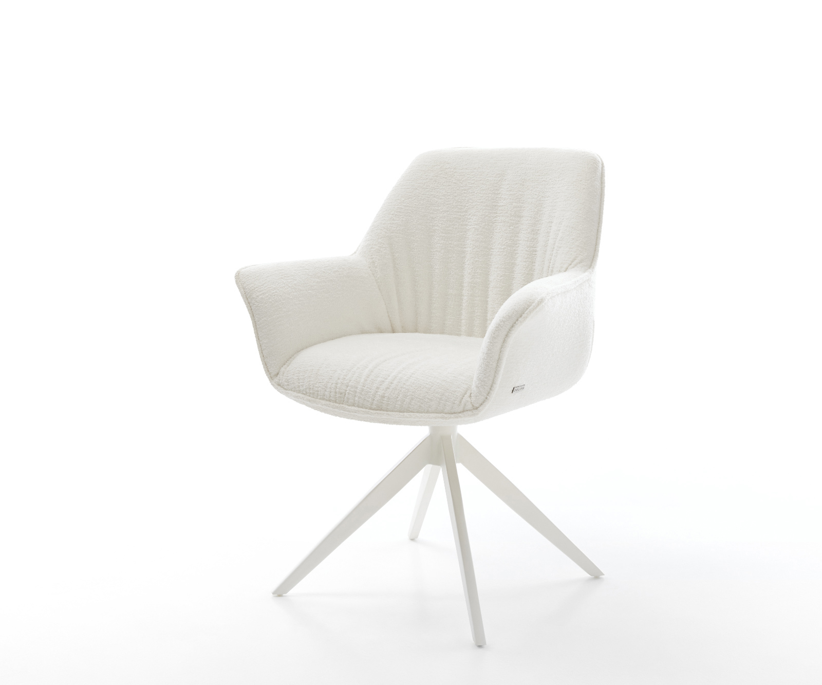 Jídelní židle Keila-Flex s područkami bouclé měkký béžová křížová podnož široká bílá 360° otočná houpací funkce