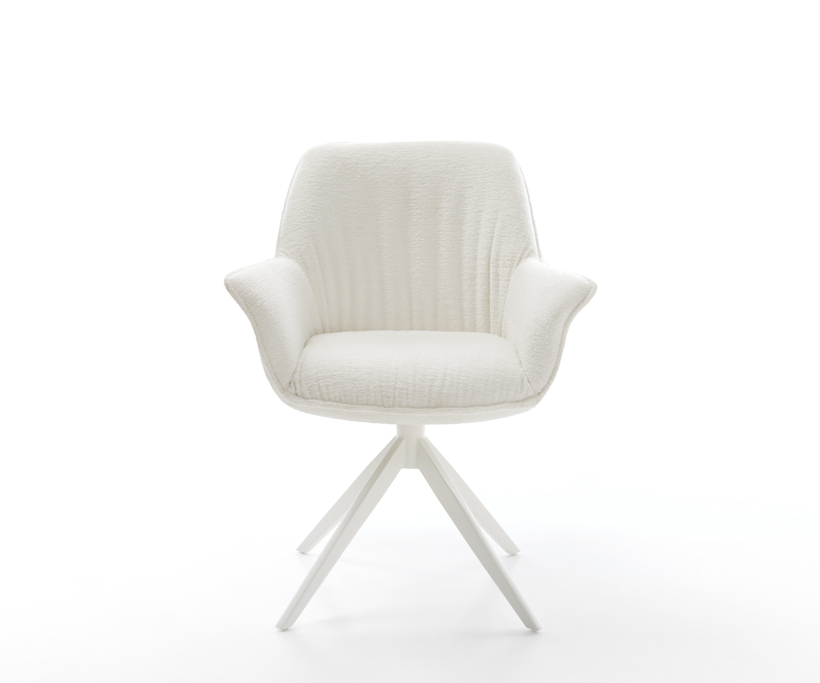 Jídelní židle Keila-Flex s područkami bouclé měkký béžová křížová podnož široká bílá 360° otočná houpací funkce - Obrázek 2