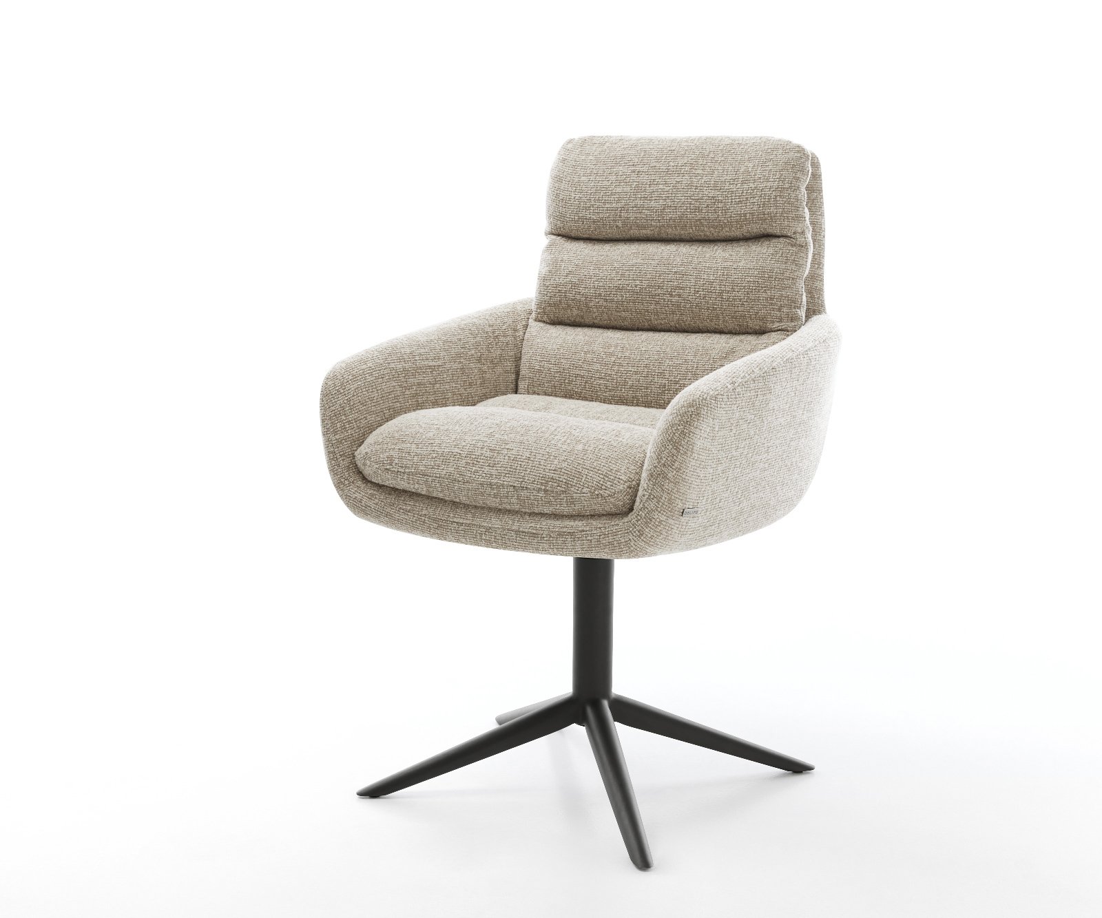 Jídelní židle Abelia-Flex s područkami látka Měkký béžová křížová podnož černá 360° otočný houpací funkce