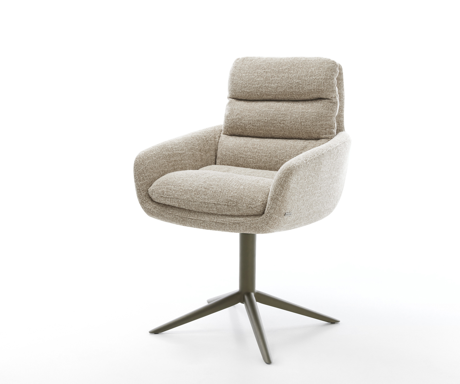 Jídelní židle Abelia-Flex s područkami látka Měkký béžová křížová podnož Titanová barva 360° otočný houpací funkce