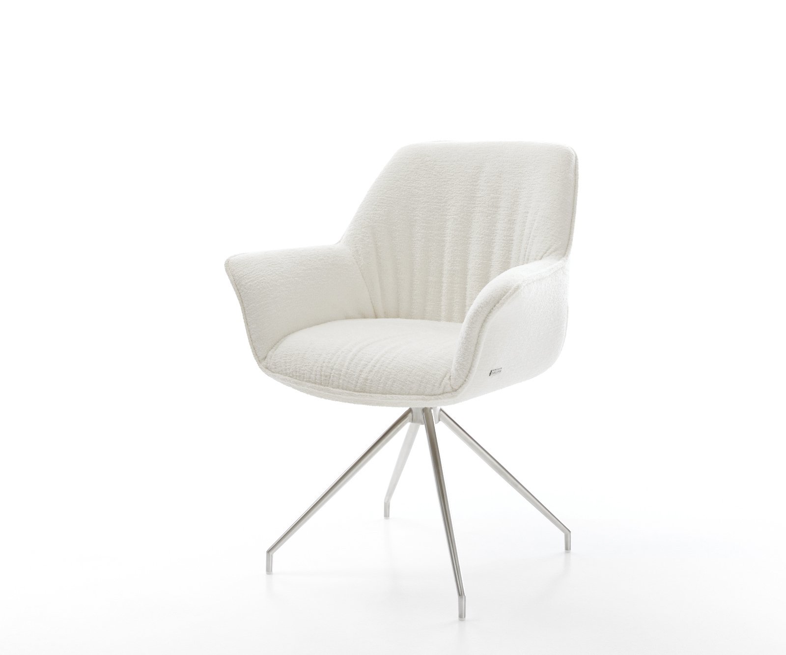 Jídelní židle Keila-Flex s područkami bouclé měkký béžová křížová podnož z nerezové oceli