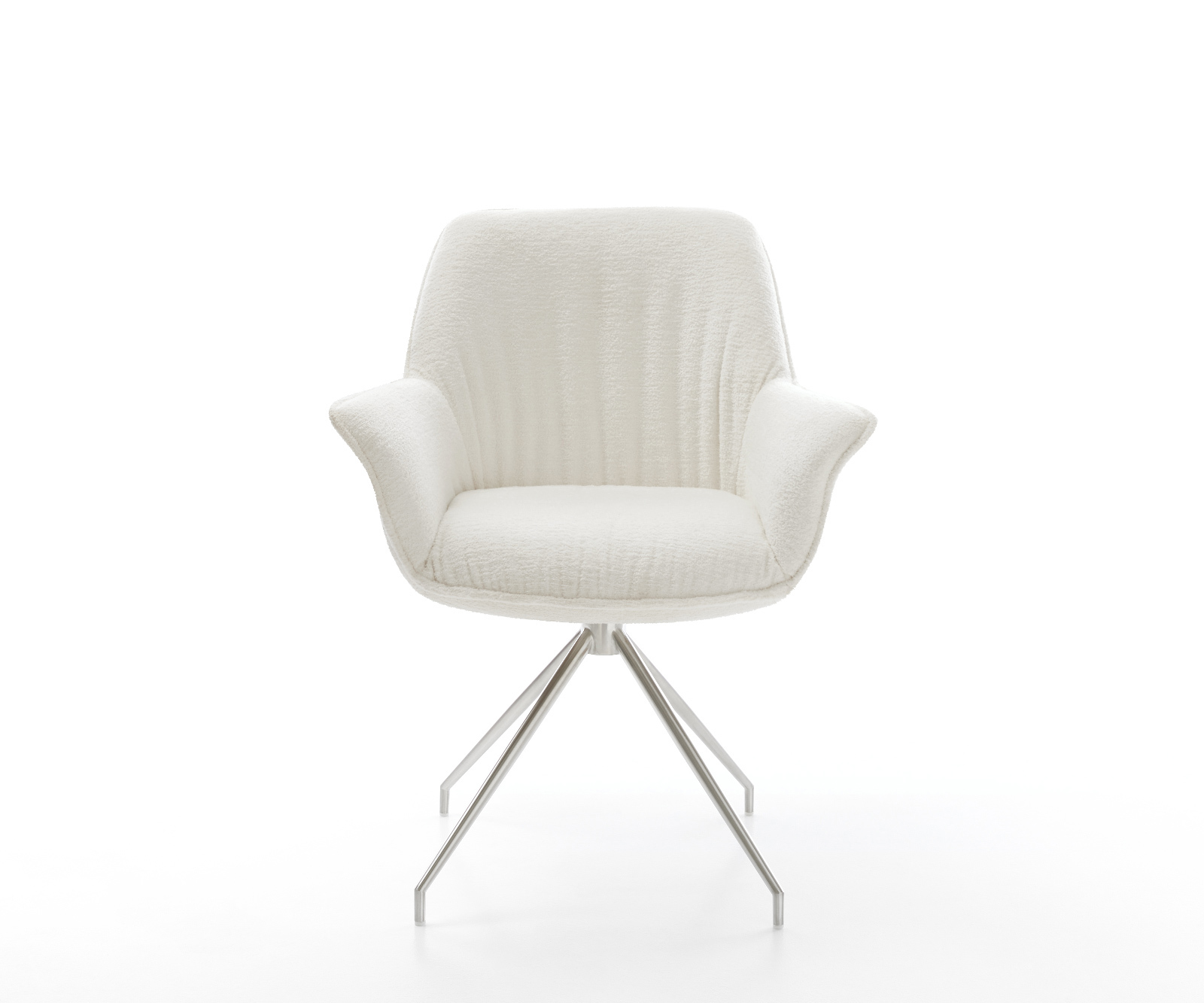 Jídelní židle Keila-Flex s područkami bouclé měkký béžová křížová podnož z nerezové oceli - Obrázek 2