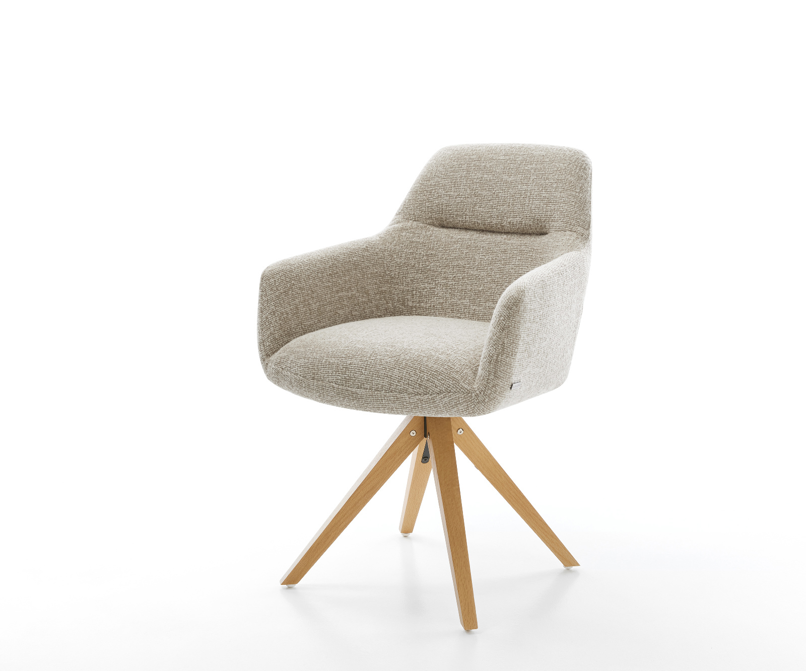 Jídelní židle Pejo-Flex tkanina Měkký béžová dřevěná podnož hranatý přírodní 180° otočný taštičkové pružiny