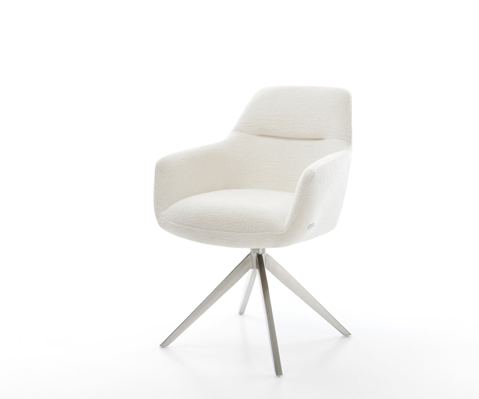 Jídelní židle Pejo-Flex bouclé měkký béžová křížová podnož široká nerezová ocel 360° otočný houpací funkce taštičkové pružiny