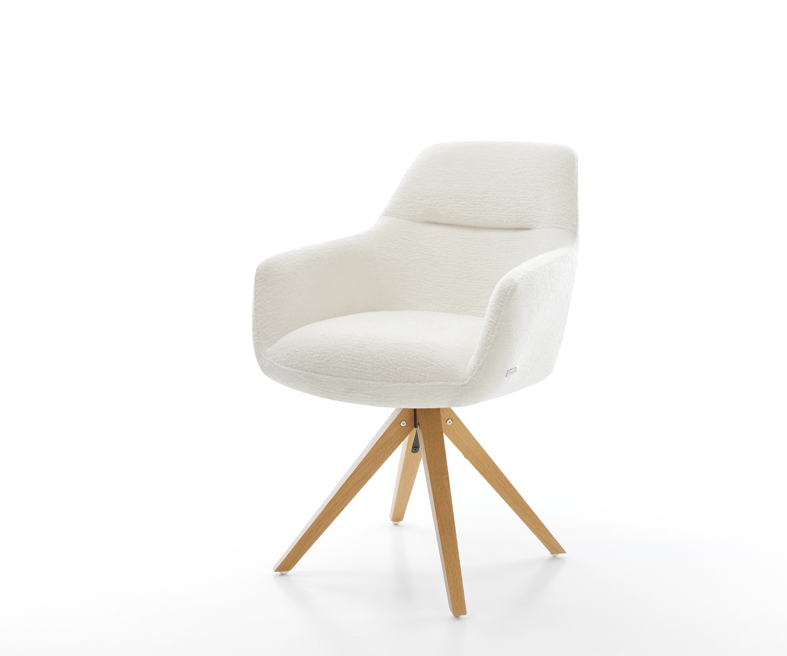 Jídelní židle Pejo-Flex bouclé měkký béžová dřevěná podnož hranatý přírodní 180° otočný taštičkové pružiny