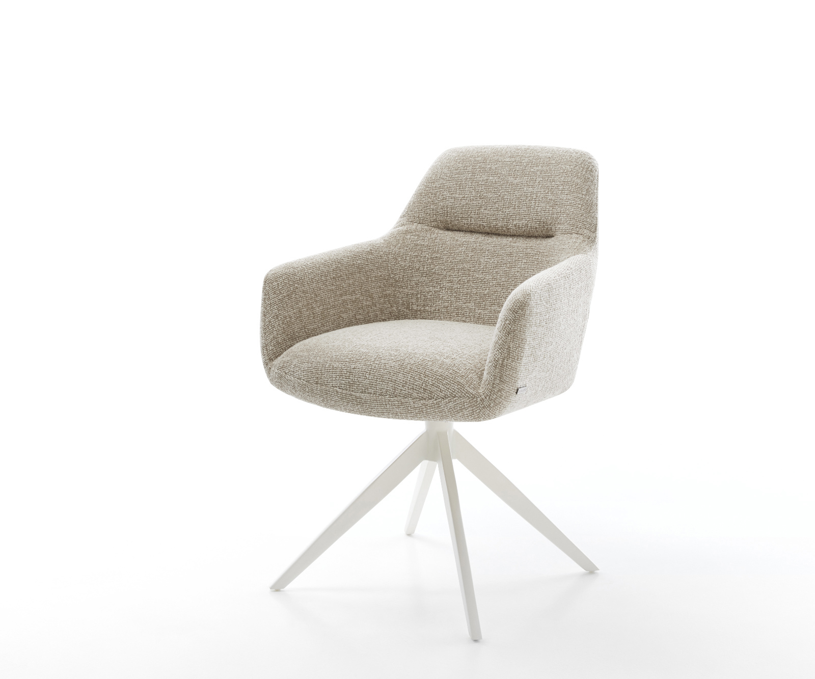 Jídelní židle Pejo-Flex látka Měkký béžová křížová podnož široká bílá 360° otočný houpací funkce taštičkové pružiny