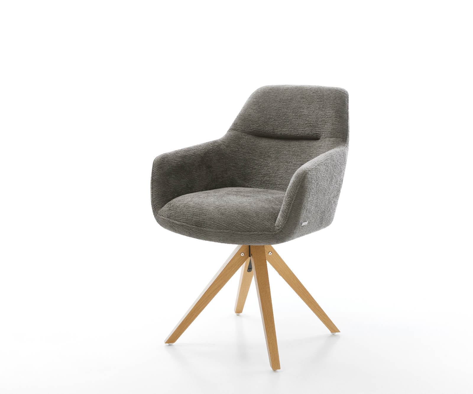 Jídelní židle Pejo-Flex bouclé měkký tmavě béžová dřevěná podnož hranatý přírodní 180° otočný taštičkové pružiny