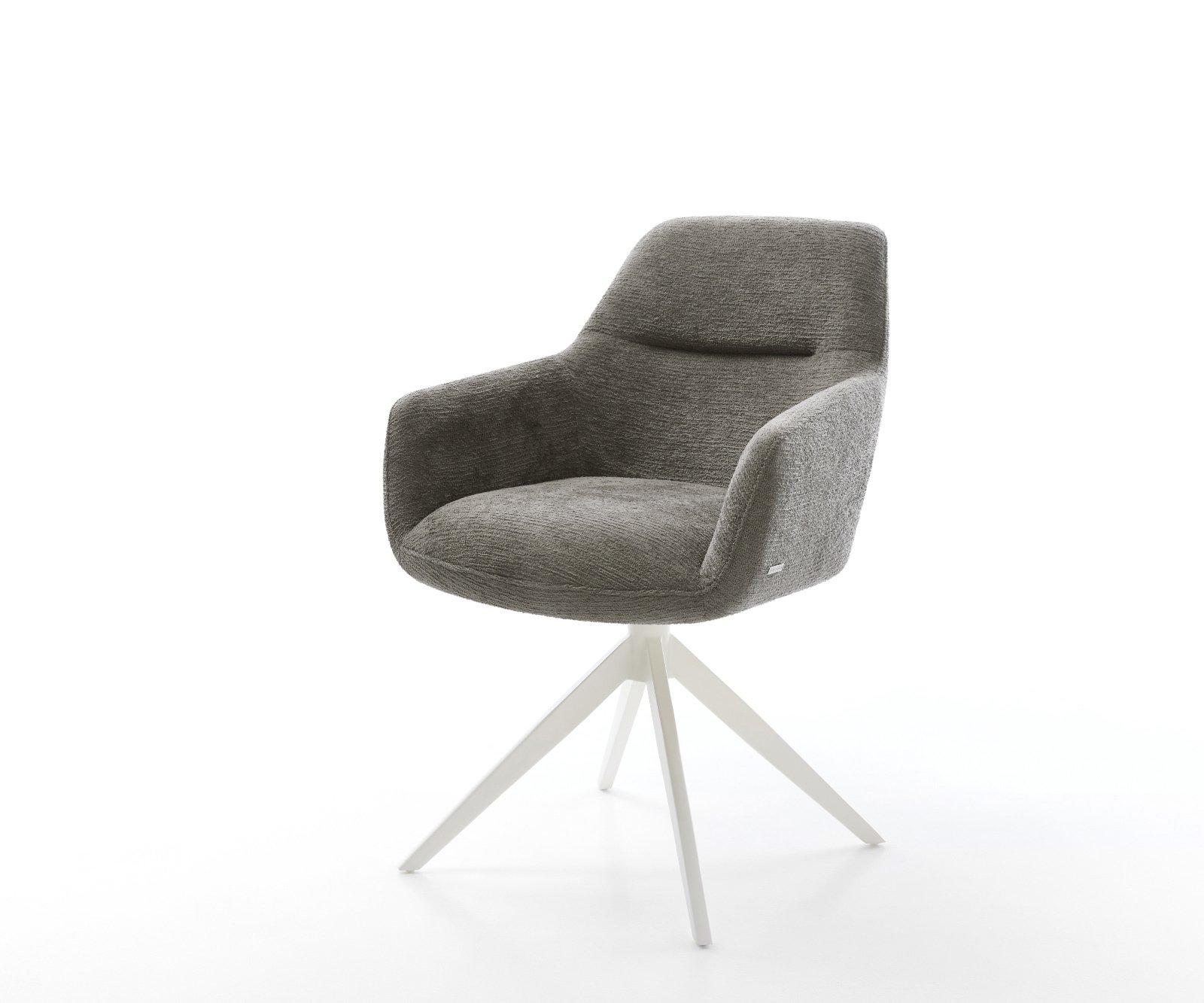 Jídelní židle Pejo-Flex bouclé měkký tmavě béžová křížová podnož široká bílá 360° otočný houpací funkce taštičkové pružiny