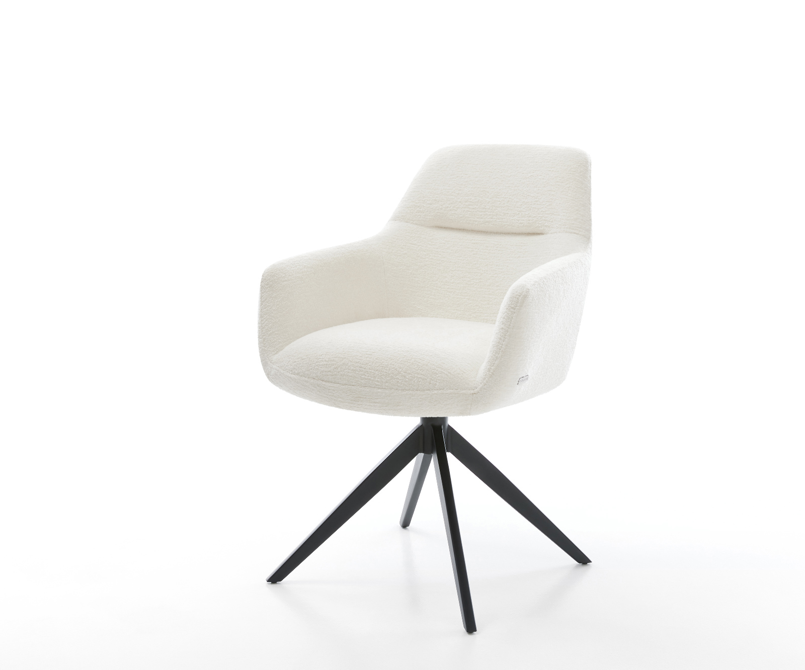 Jídelní židle Pejo-Flex bouclé měkký béžová křížová podnož široká černá 360° otočný houpací funkce taštičkové pružiny