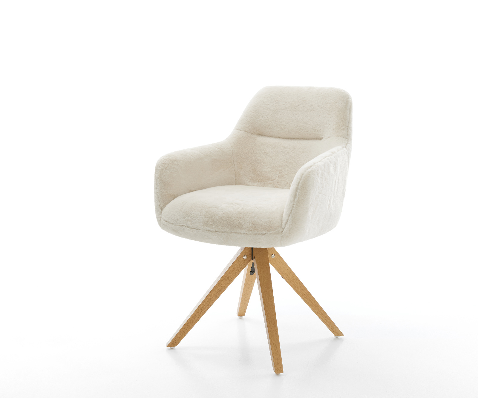 Jídelní židle Pejo-Flex plyšový manšestr krémovo-bílá dřevěná podnož hranatá přírodní 180° otočný taštičkové pružiny