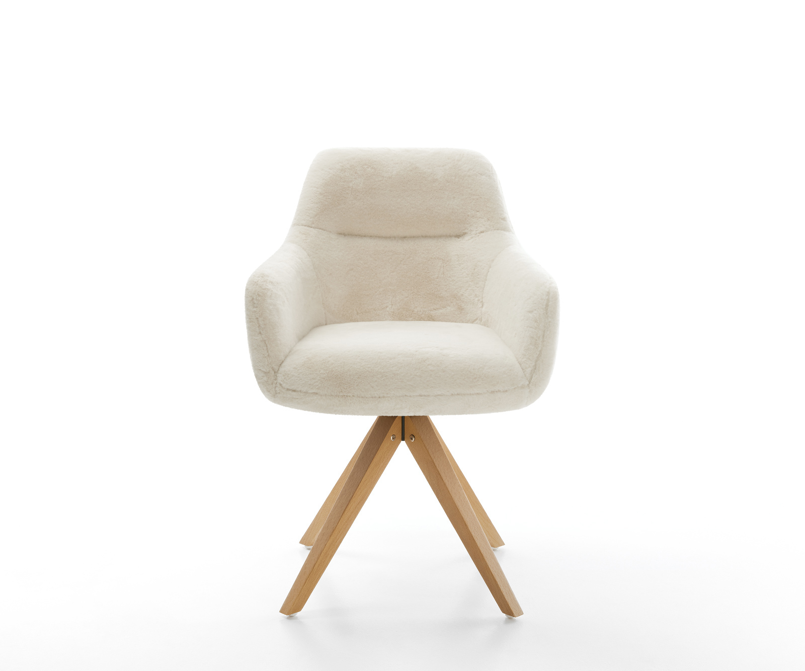 Jídelní židle Pejo-Flex plyšový manšestr krémovo-bílá dřevěná podnož hranatá přírodní 180° otočný taštičkové pružiny - Obrázek 2