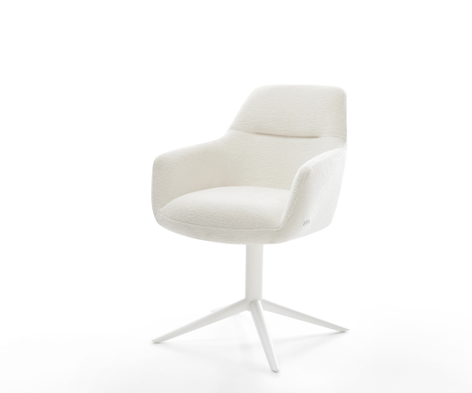 Jídelní židle Pejo-Flex bouclé měkký béžová podnož křížová bílá 360° otočný houpací funkce taštičkové pružiny