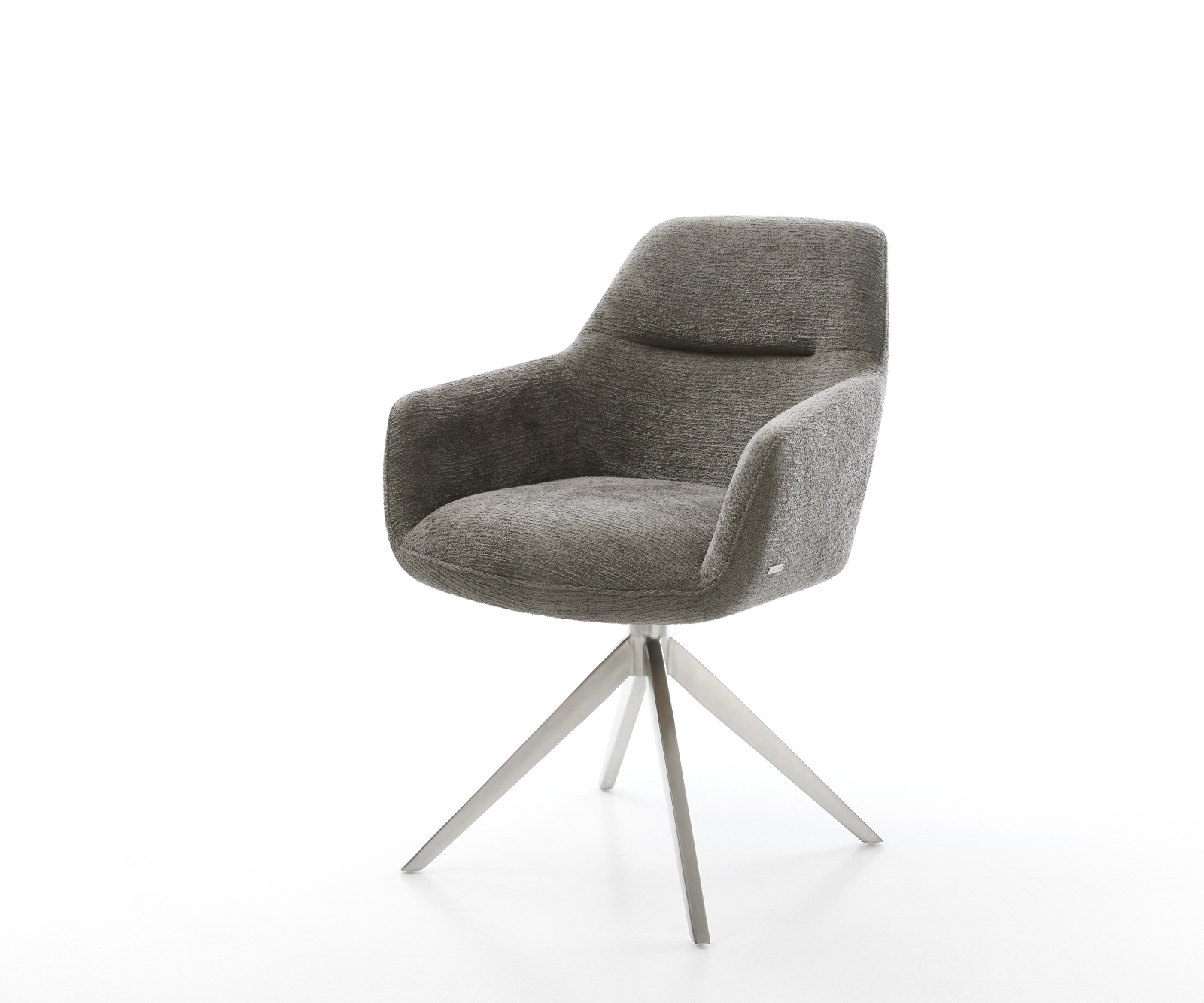 Jídelní židle Pejo-Flex bouclé měkký tmavě béžová křížová podnož široká nerezová ocel 360° otočný houpací funkce taštičkové pružiny