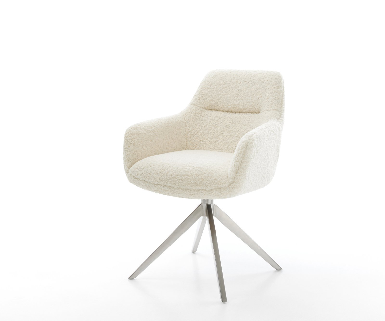 Jídelní židle Pejo-Flex plyšový manšestr béžová křížová podnož široká nerezová ocel 360° otočný houpací funkce taštičkové pružiny