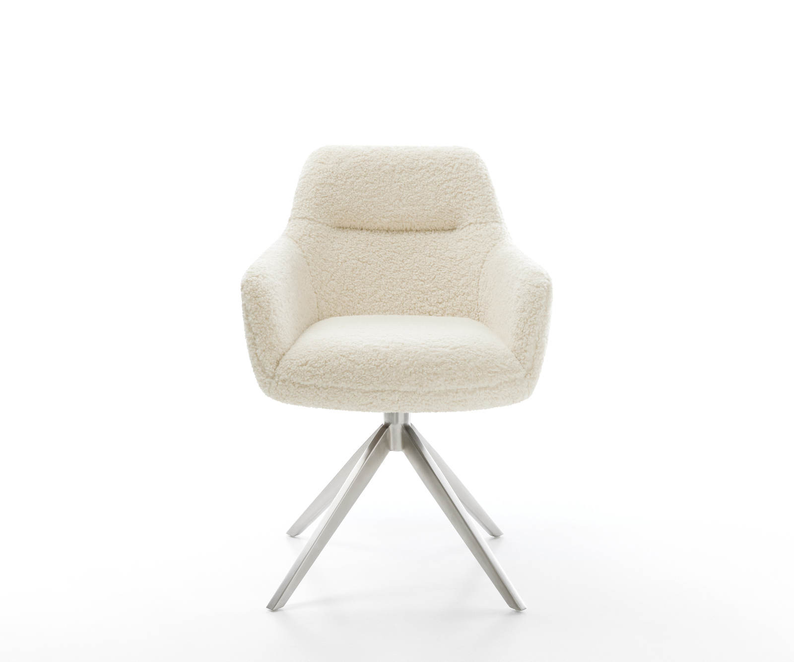 Jídelní židle Pejo-Flex plyšový manšestr béžová křížová podnož široká nerezová ocel 360° otočný houpací funkce taštičkové pružiny - Obrázek 2