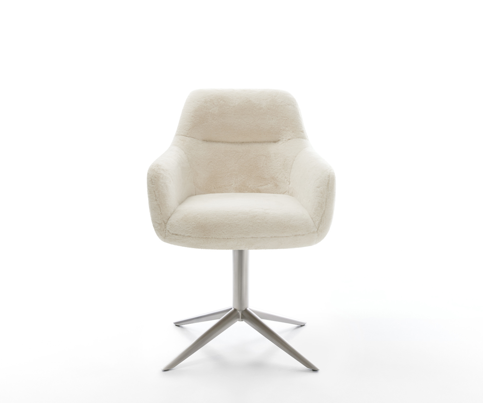 Jídelní židle Pejo-Flex plyšový manšestr krémová bílá podnož křížová nerezová ocel 360° otočný houpací funkce taštičkové pružiny - Obrázek 2