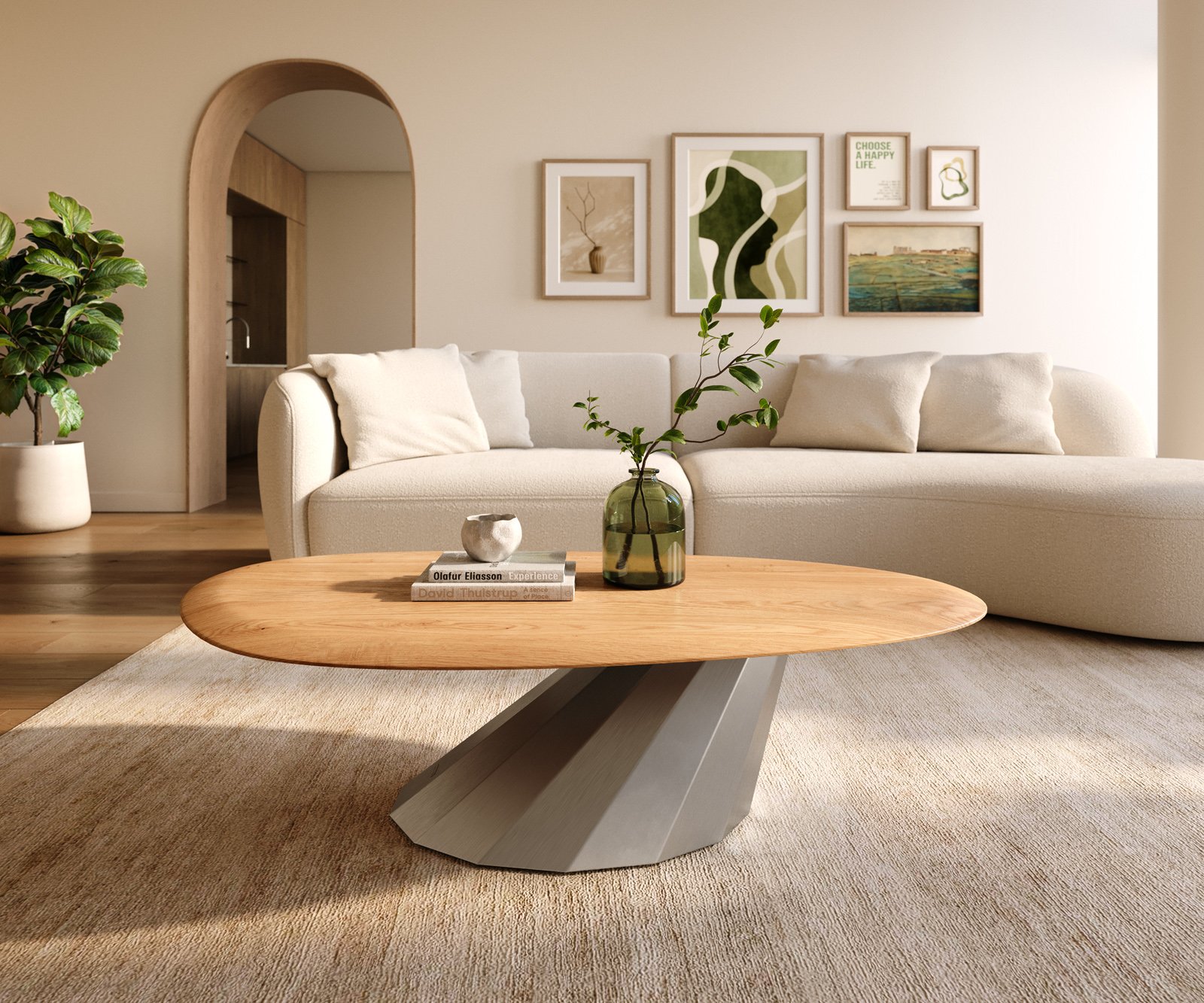 Konferenční stolek Edge oválný 140x75 cm dub přírodní kulatá hrana Parabi nerezová ocel broušená - Obrázek 2