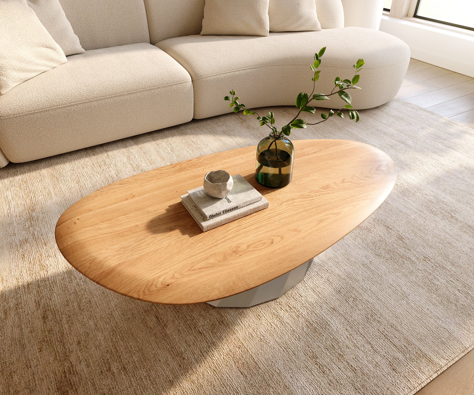 Konferenční stolek Edge oválný 140x75 cm dub přírodní kulatá hrana Parabi nerezová ocel broušená - Obrázek 4