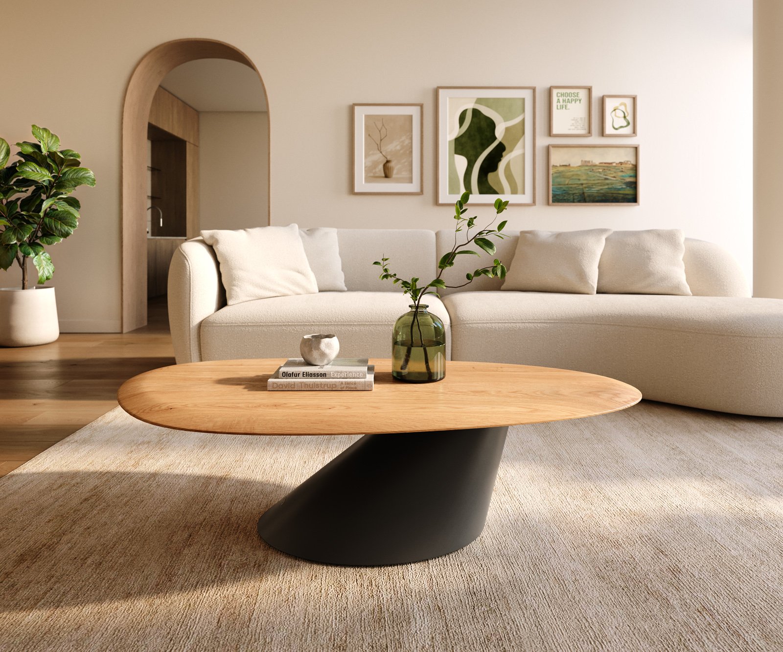 Konferenční stolek Edge oválný 140x75 cm dub přírodní kulatá hrana Conis kov černá - Obrázek 2