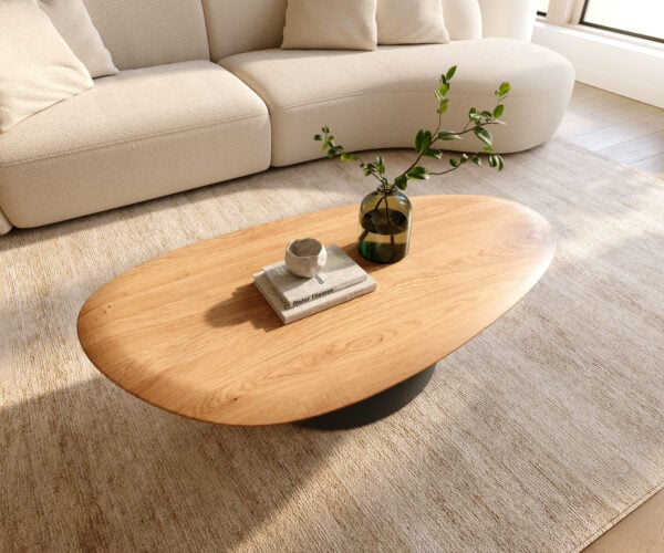 Konferenční stolek Edge oválný 140x75 cm dub přírodní kulatá hrana Conis kov černá - Obrázek 4