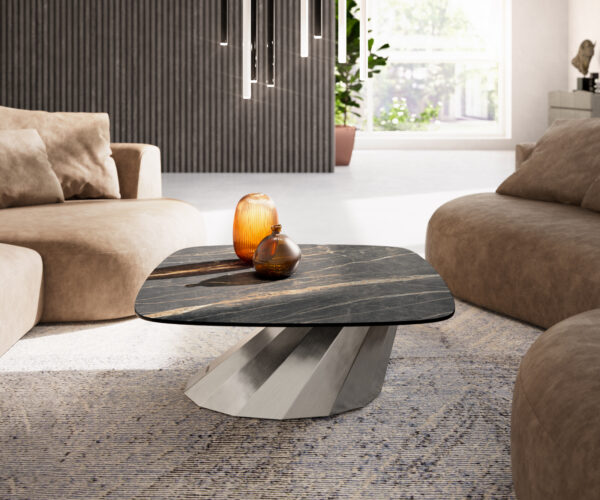 Konferenční stolek Edge Boot 90x90 cm keramika Laminam® Noir Desir hnědá Parabi nerezová ocel broušená - Obrázek 2