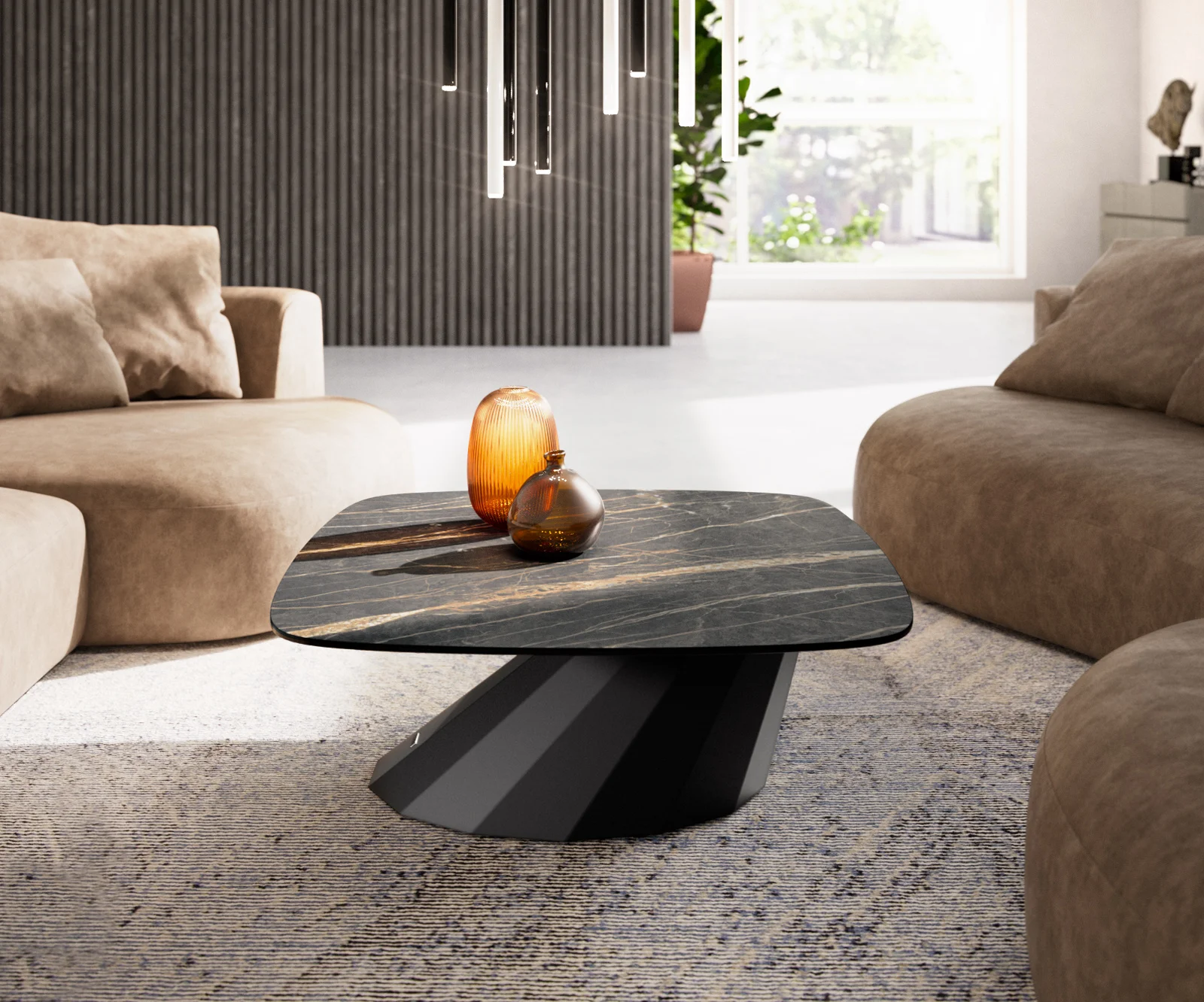 Konferenční stolek Edge Boot 90x90 cm keramika Laminam® Noir Desir hnědá Parabi kov černá - Obrázek 2