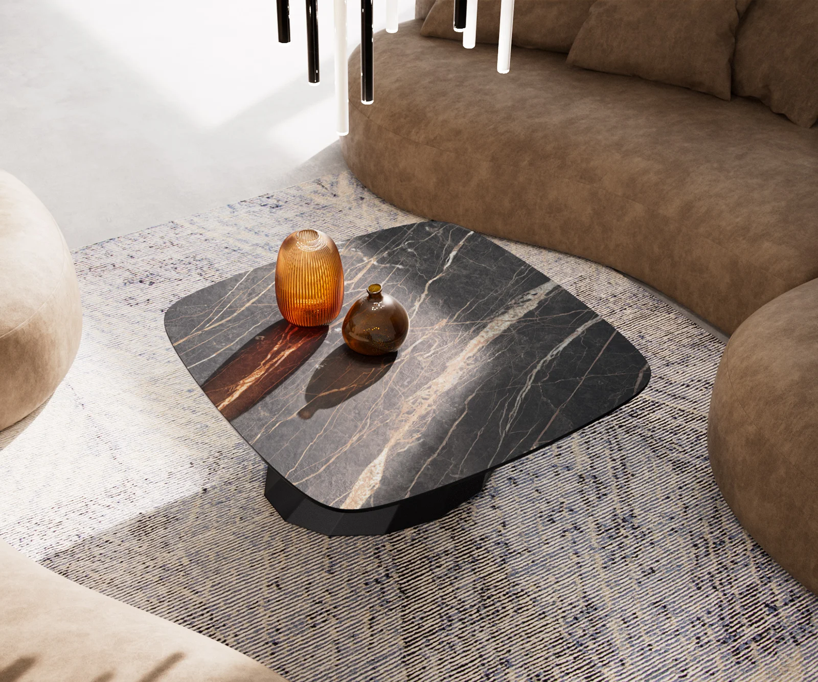 Konferenční stolek Edge Boot 90x90 cm keramika Laminam® Noir Desir hnědá Parabi kov černá - Obrázek 4