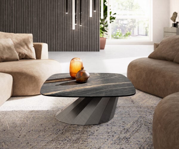Konferenční stolek Edge Boot 90x90 cm keramika Laminam® Noir Desir hnědá Parabi Metallic stříbrná - Obrázek 2
