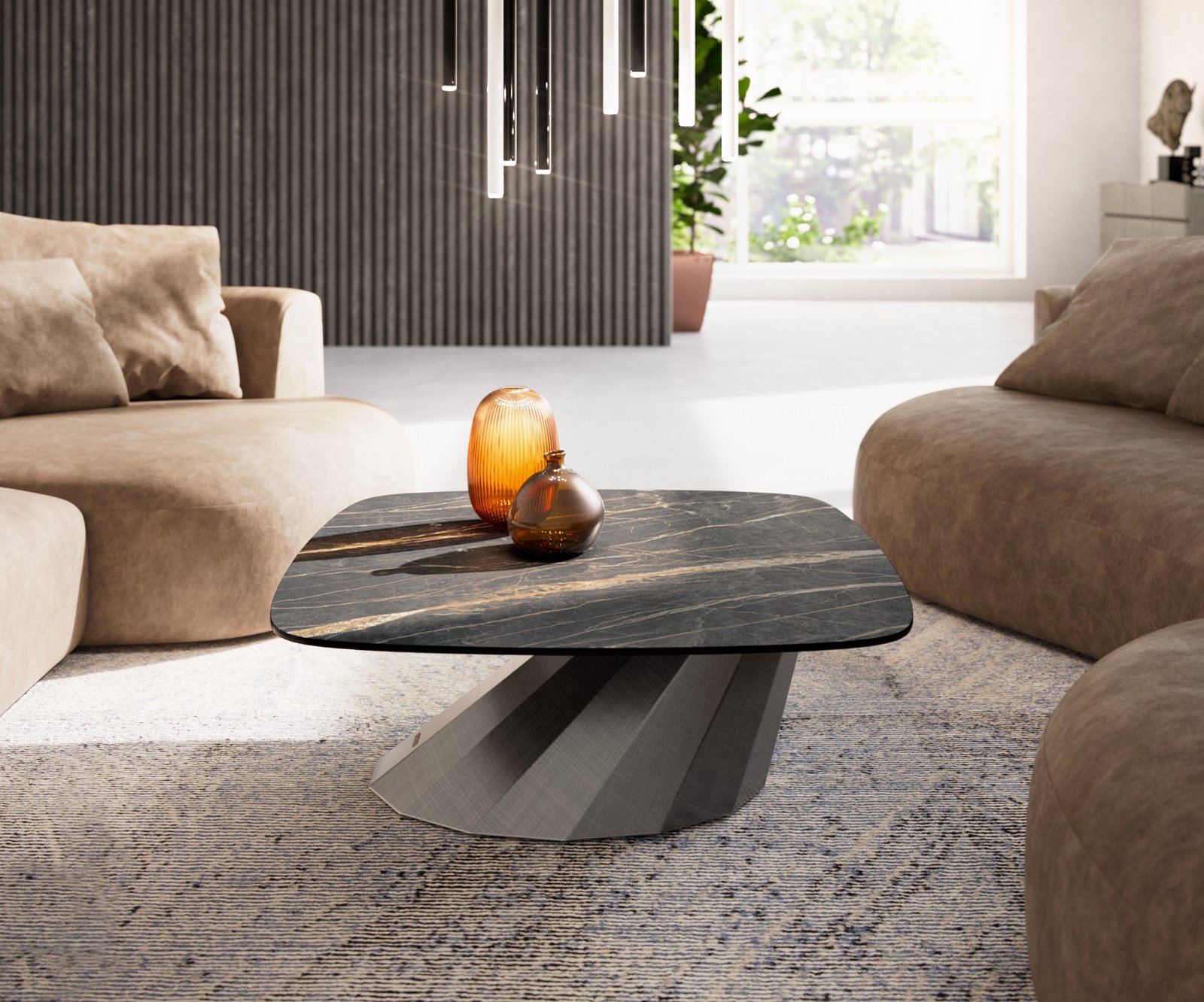 Konferenční stolek Edge Boot 90x90 cm keramika Laminam® Noir Desir hnědá Parabi Metallic stříbrná - Obrázek 2