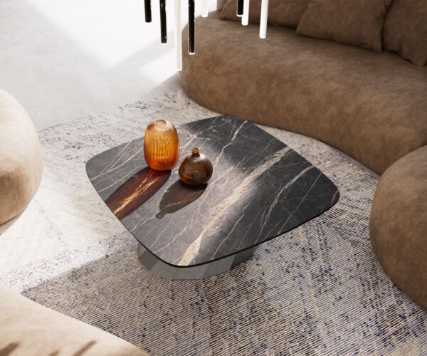 Konferenční stolek Edge Boot 90x90 cm keramika Laminam® Noir Desir hnědá Parabi Metallic stříbrná - Obrázek 4