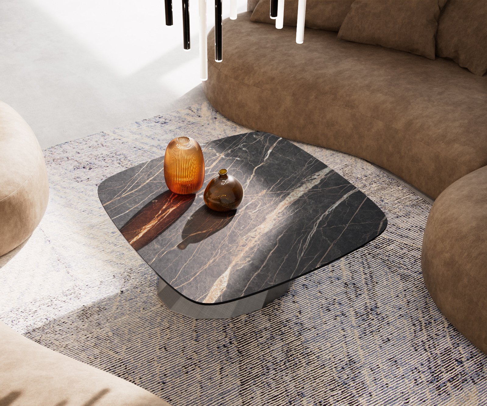 Konferenční stolek Edge Boot 90x90 cm keramika Laminam® Noir Desir hnědá Parabi Metallic stříbrná - Obrázek 4