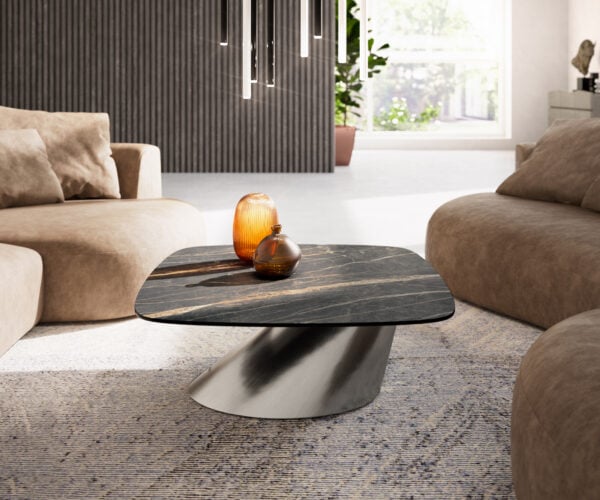 Konferenční stolek Edge Boot 90x90 cm keramika Laminam® Noir Desir hnědá Conis nerezová ocel broušená - Obrázek 2