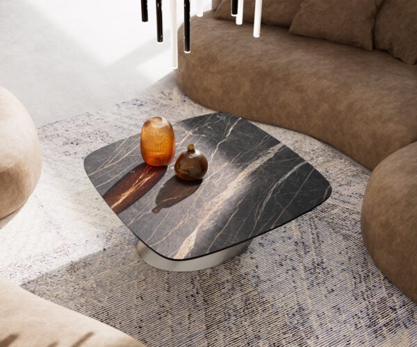 Konferenční stolek Edge Boot 90x90 cm keramika Laminam® Noir Desir hnědá Conis nerezová ocel broušená - Obrázek 4