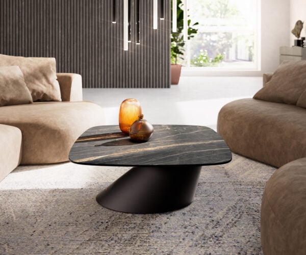 Konferenční stolek Edge Boot 90x90 cm keramika Laminam® Noir Desir hnědá Conis kov černá - Obrázek 2
