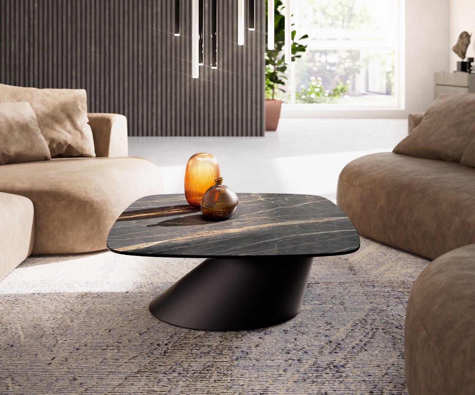 Konferenční stolek Edge Boot 90x90 cm keramika Laminam® Noir Desir hnědá Conis kov černá - Obrázek 2