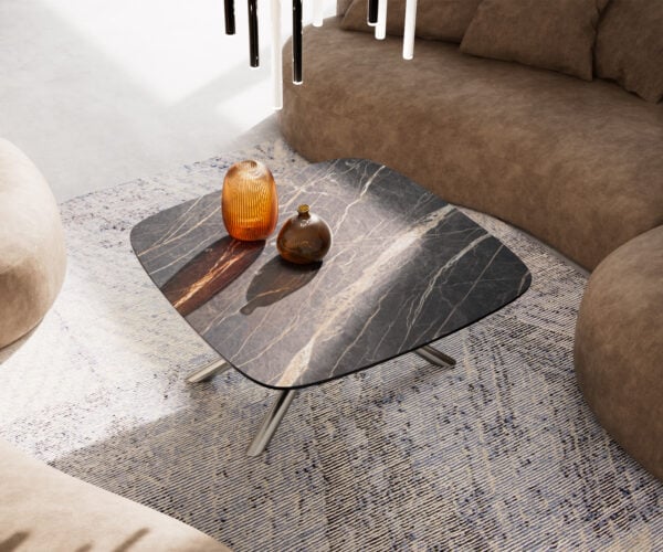 Konferenční stolek Edge Boot 90x90 cm keramika Laminam® Noir Desir hnědá Sarity nerezová ocel broušená - Obrázek 4