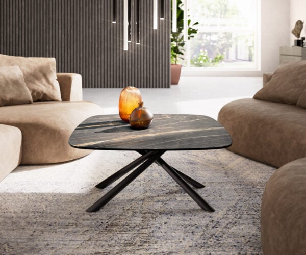 Konferenční stolek Edge Boot 90x90 cm keramika Laminam® Noir Desir hnědá Sarity kov černá - Obrázek 2