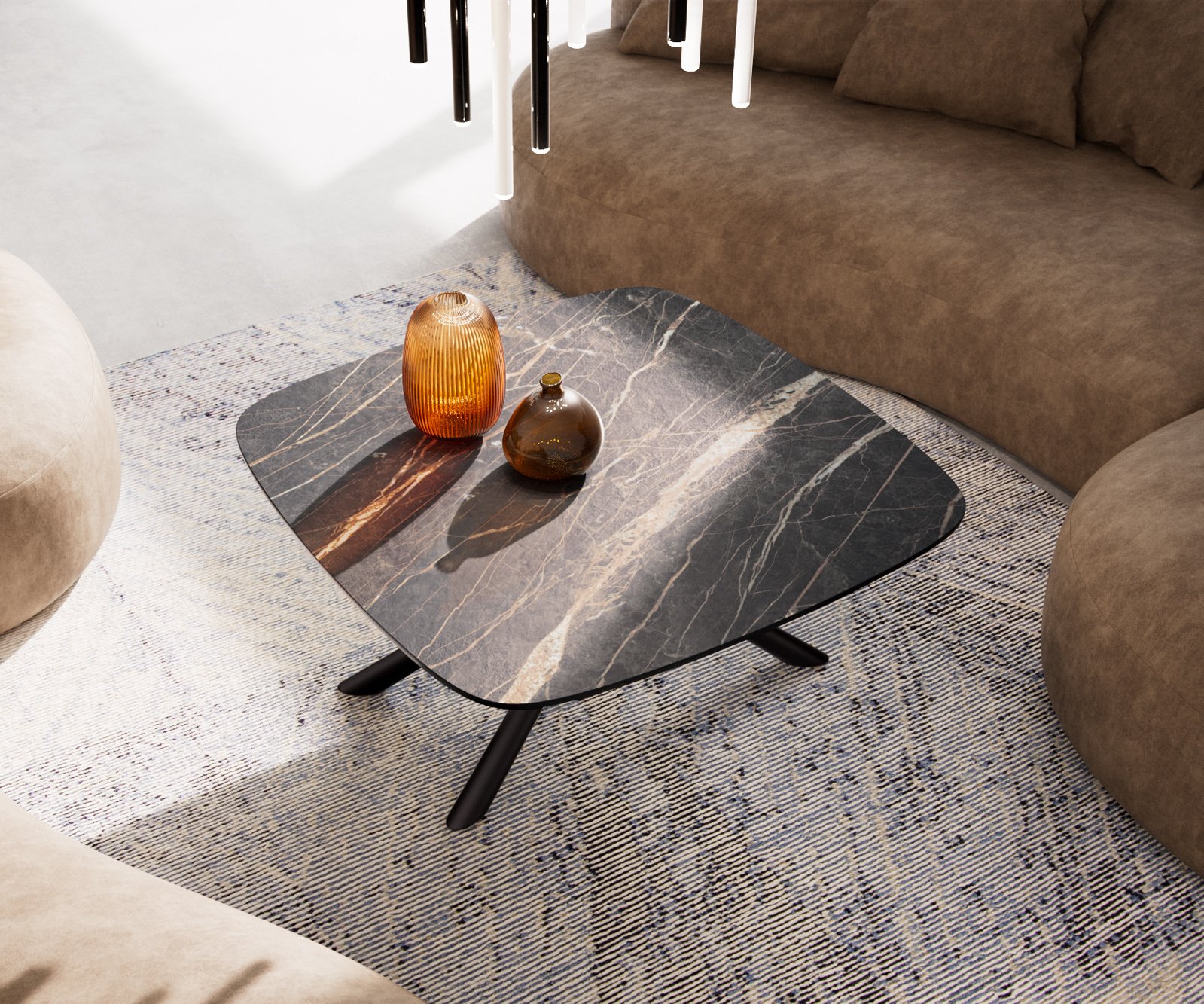 Konferenční stolek Edge Boot 90x90 cm keramika Laminam® Noir Desir hnědá Sarity kov černá - Obrázek 4