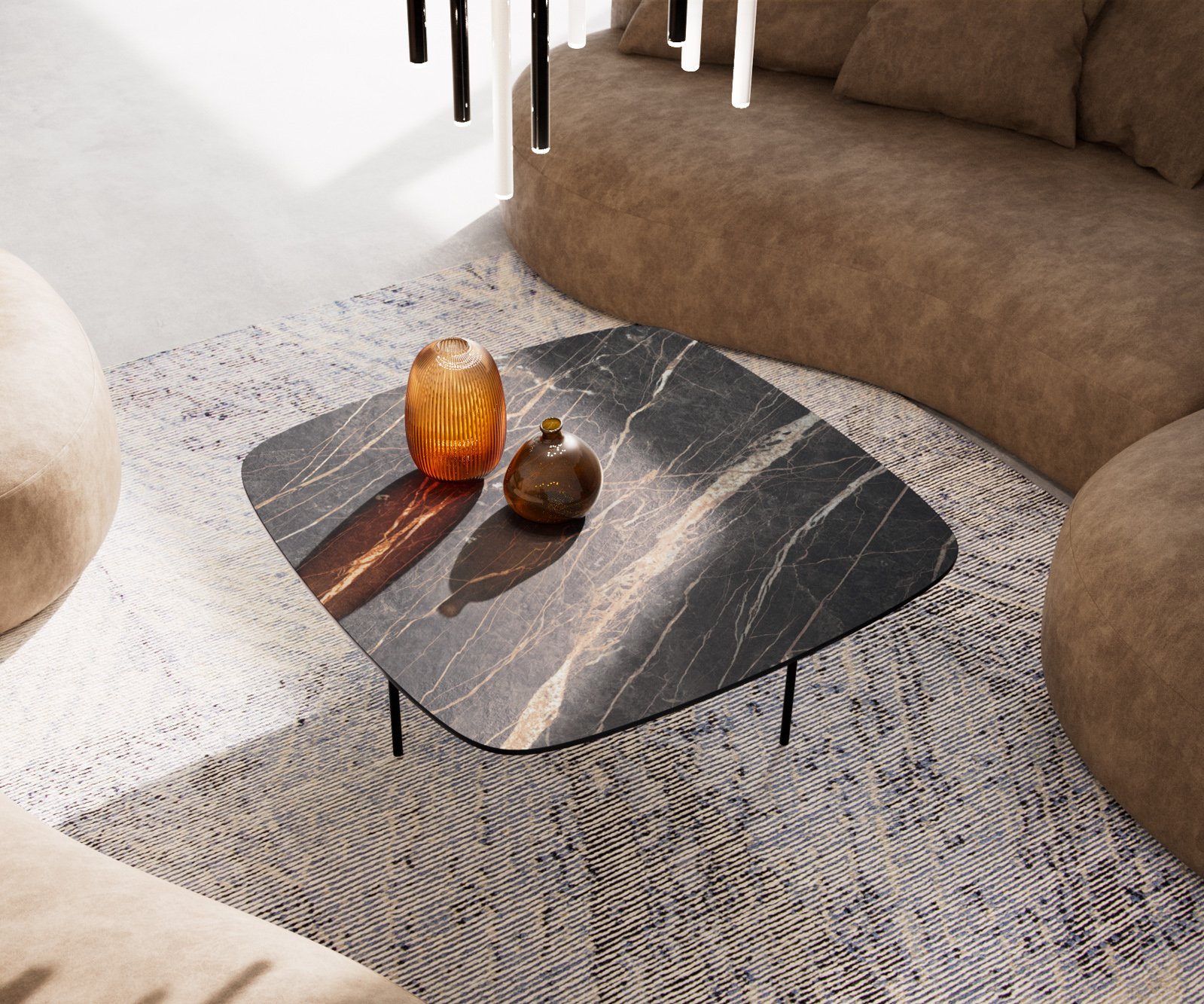 Konferenční stolek Edge Boot 90x90 cm keramika Laminam® Noir Desir hnědá Trive kov černá - Obrázek 4