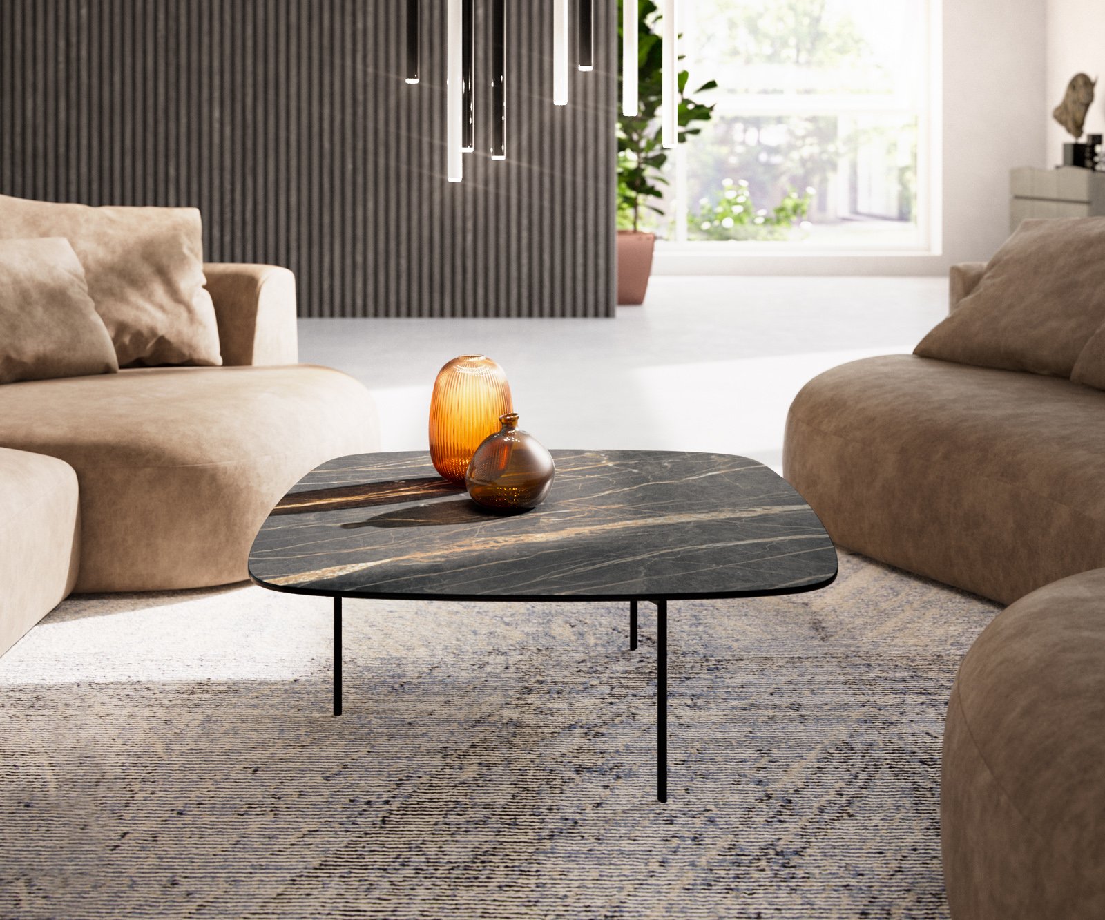 Konferenční stolek Edge Boot 90x90 cm keramika Laminam® Noir Desir hnědá Trive kov černá - Obrázek 2