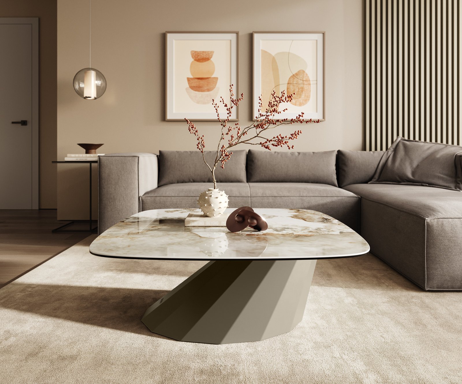 Konferenční stolek Edge Boot 90x90 cm keramika Minas Melange Parabi kov titanová barva - Obrázek 2