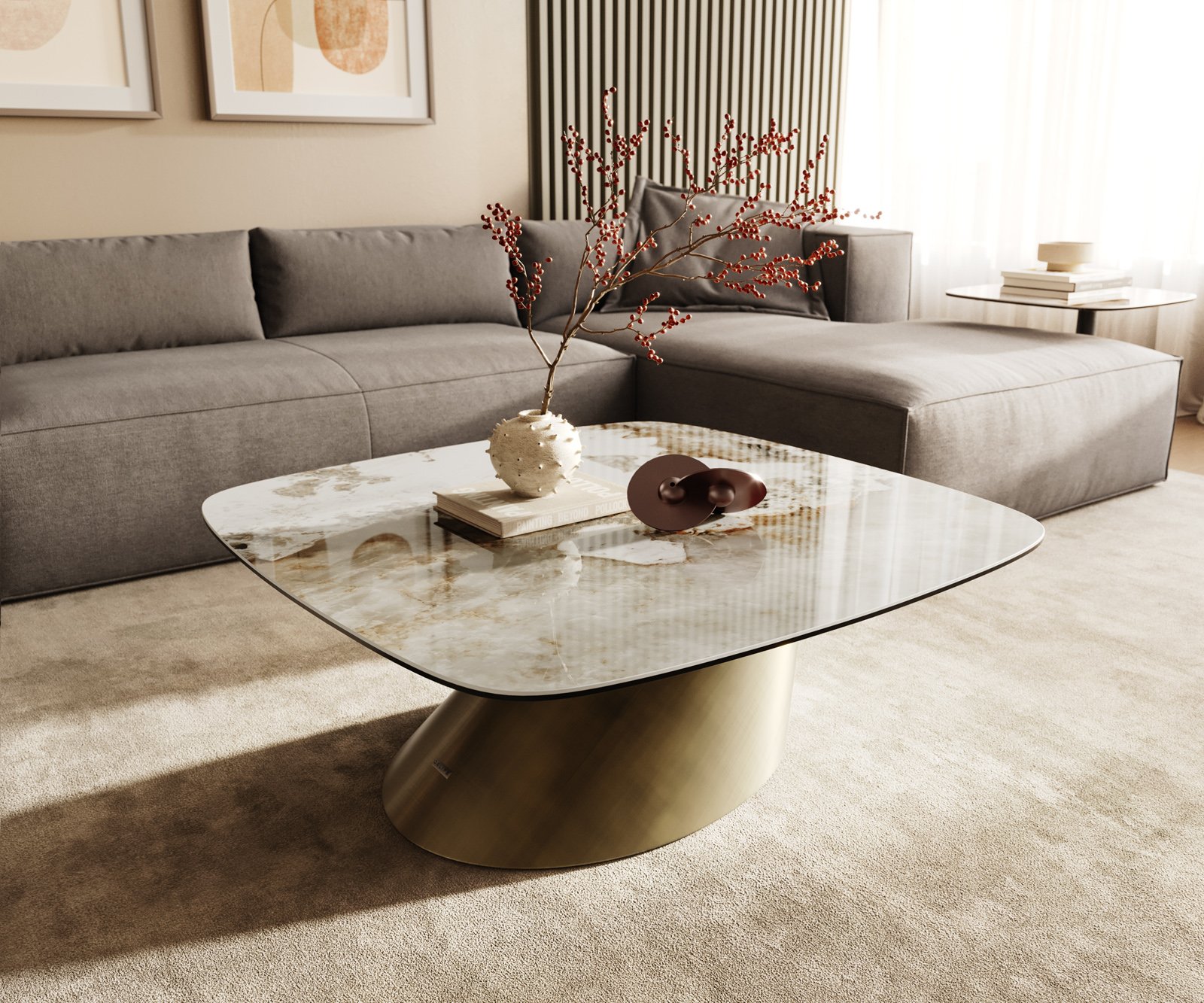 Konferenční stolek Edge Boot 90x90 cm keramika Minas Melange Conis Metallic Gold