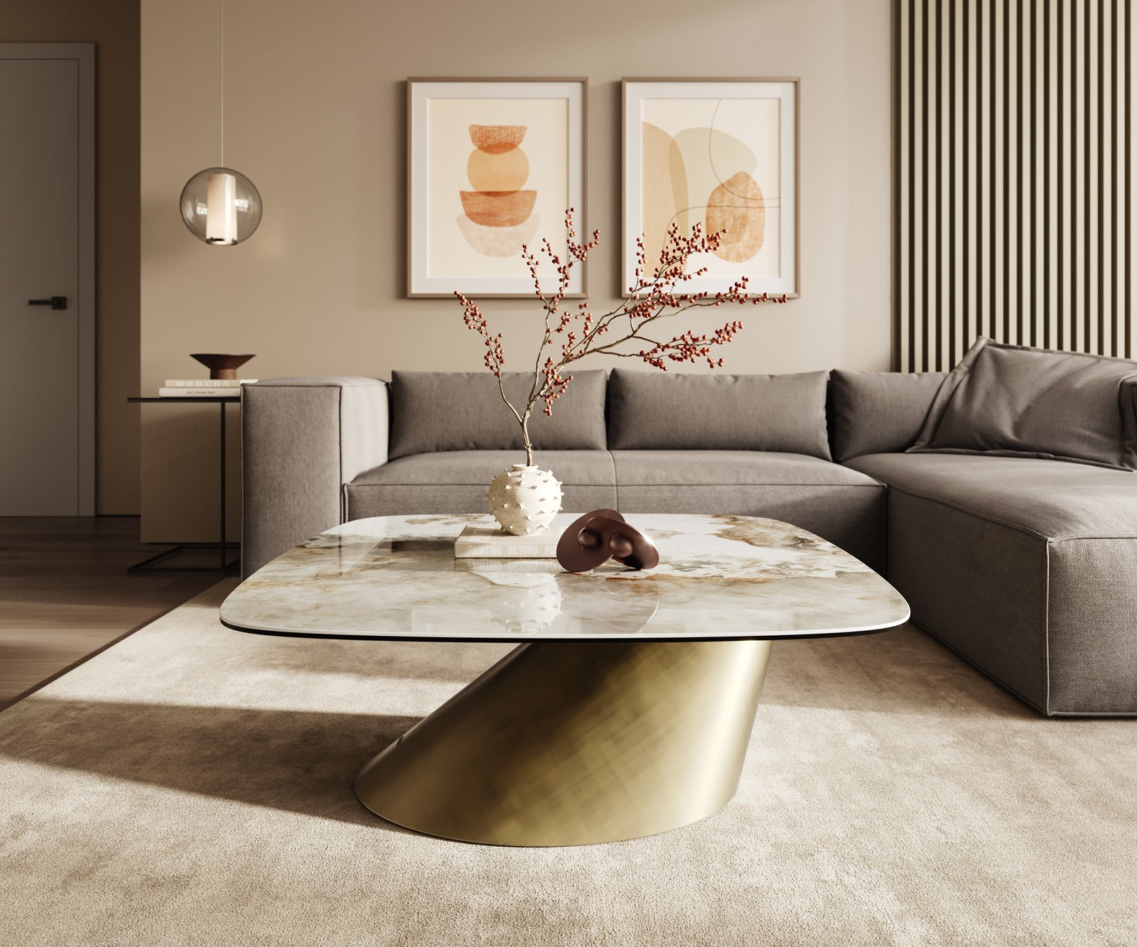 Konferenční stolek Edge Boot 90x90 cm keramika Minas Melange Conis Metallic Gold - Obrázek 2