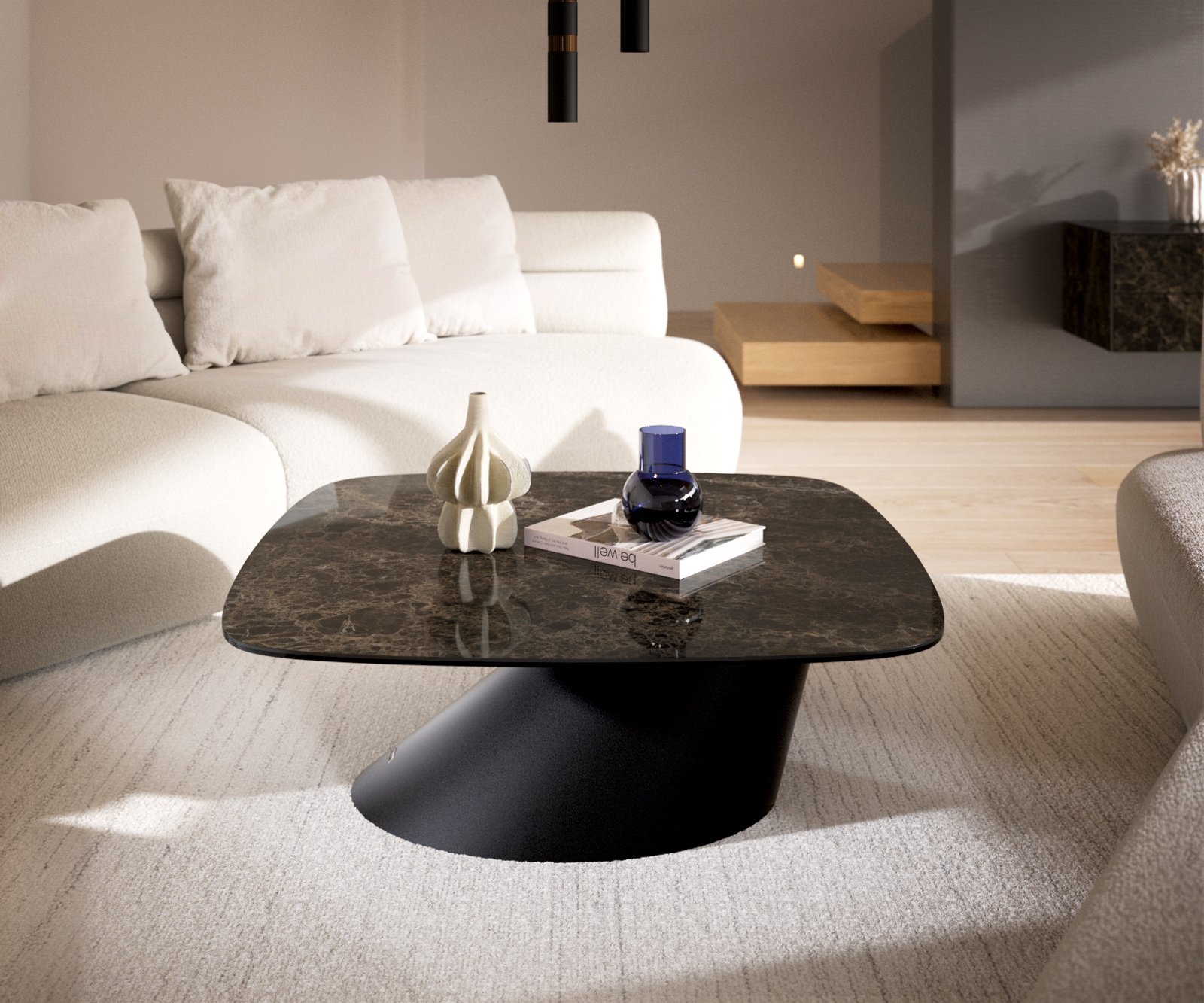Konferenční stolek Edge Boot 90x90 cm keramika Laminam® Emperador Extra Lucidato tmavě hnědá Conis kov černá - Obrázek 2