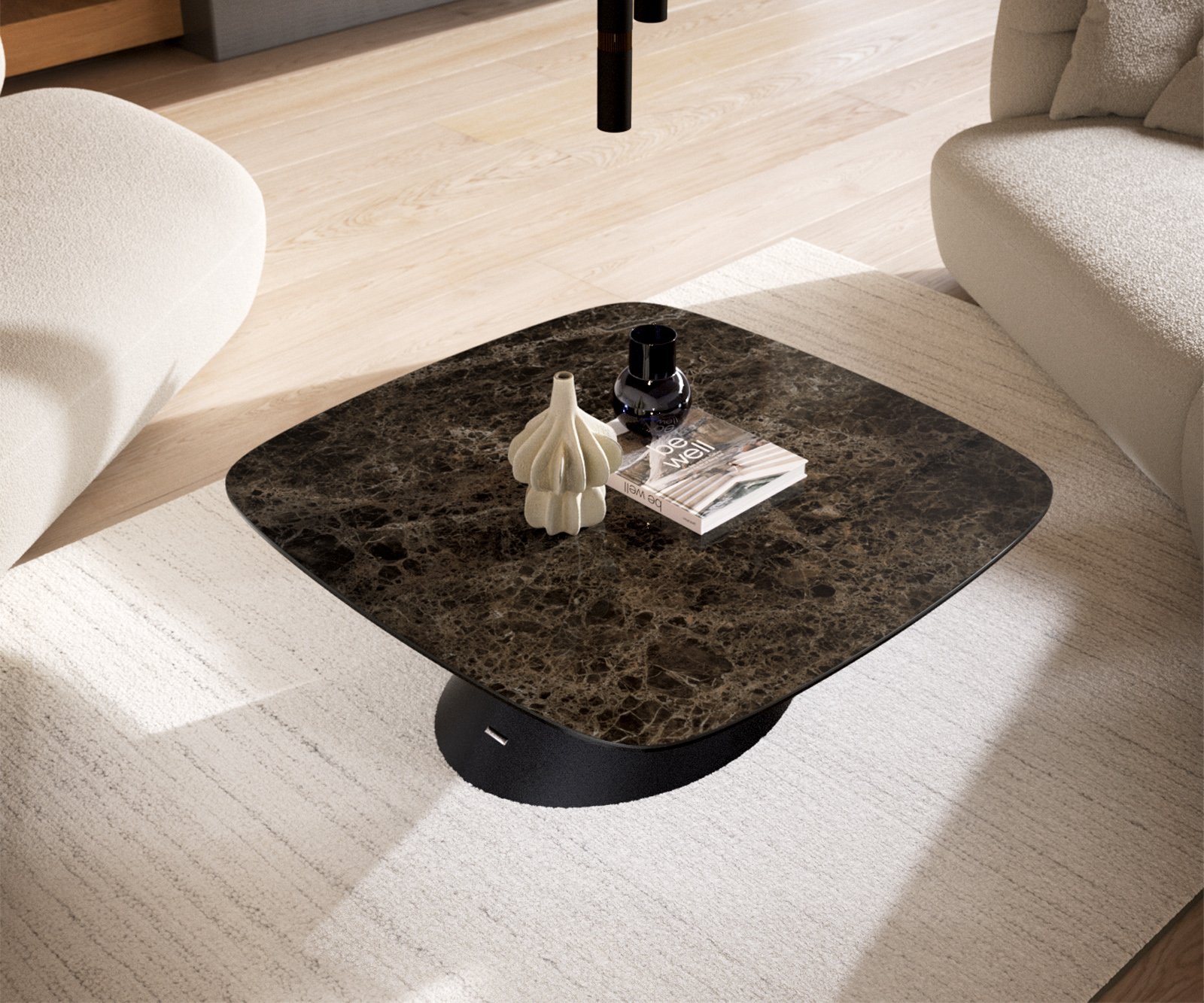 Konferenční stolek Edge Boot 90x90 cm keramika Laminam® Emperador Extra Lucidato tmavě hnědá Conis kov černá - Obrázek 4
