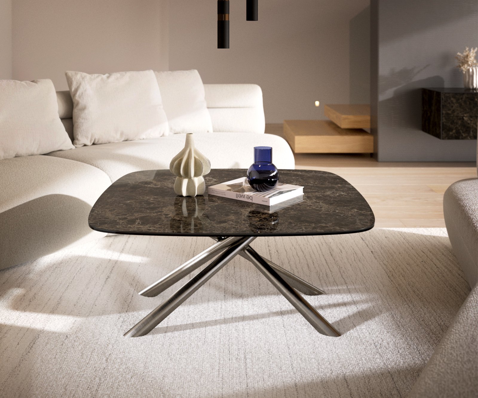 Konferenční stolek Edge Boot 90x90 cm keramika Laminam® Emperador Extra Lucidato tmavě hnědá Sarity nerezová ocel broušená - Obrázek 2