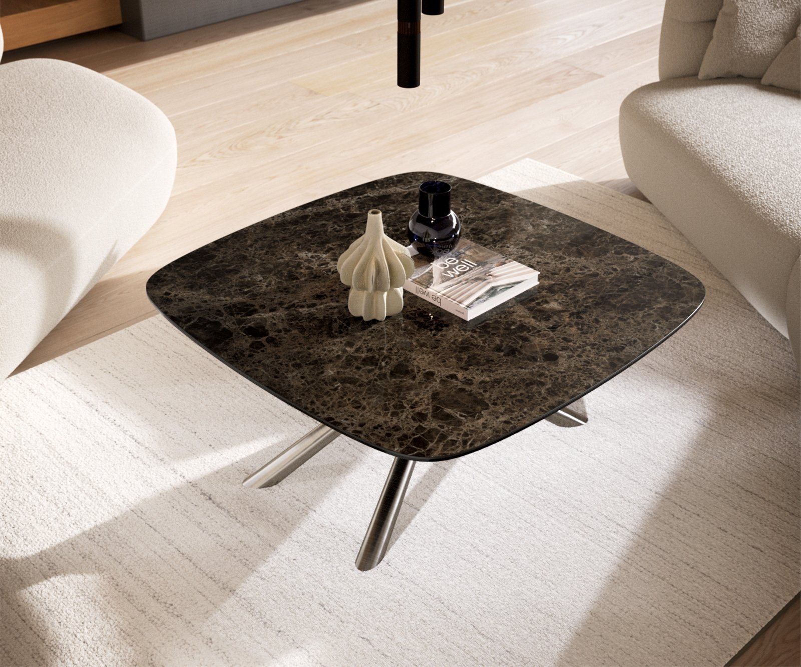 Konferenční stolek Edge Boot 90x90 cm keramika Laminam® Emperador Extra Lucidato tmavě hnědá Sarity nerezová ocel broušená - Obrázek 4