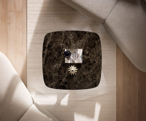 Konferenční stolek Edge Boot 90x90 cm keramika Laminam® Emperador Extra Lucidato tmavě hnědá Sarity nerezová ocel broušená - Obrázek 6